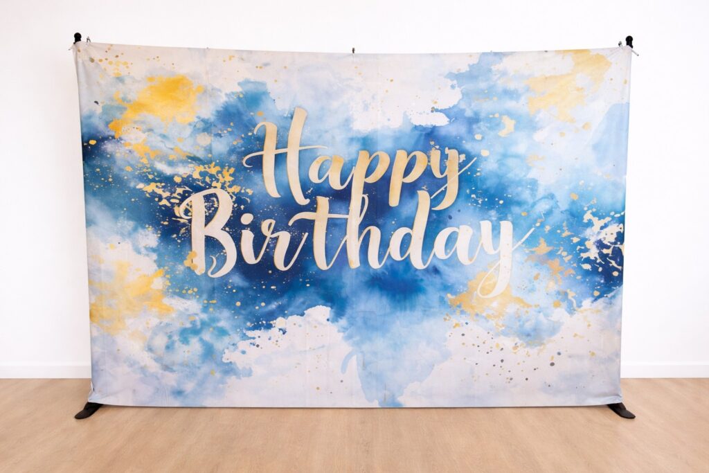 ścianka do zdjęć niebiesko złota Poznań – dekoracyjna ścianka urodzinowa na wynajem