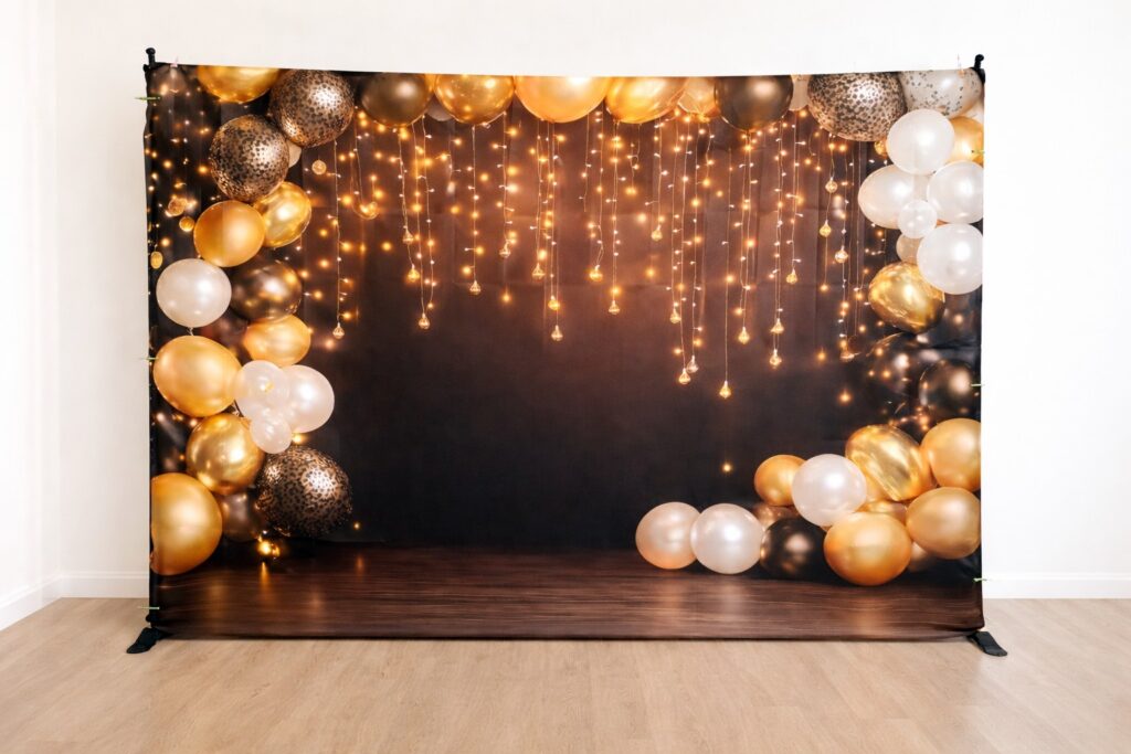 ścianka do zdjęć złota z lampkami Poznań – dekoracyjna ścianka na urodziny i eventy